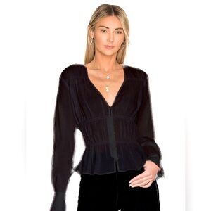 Frame Denim Navy V-Neck Peplum Blouse